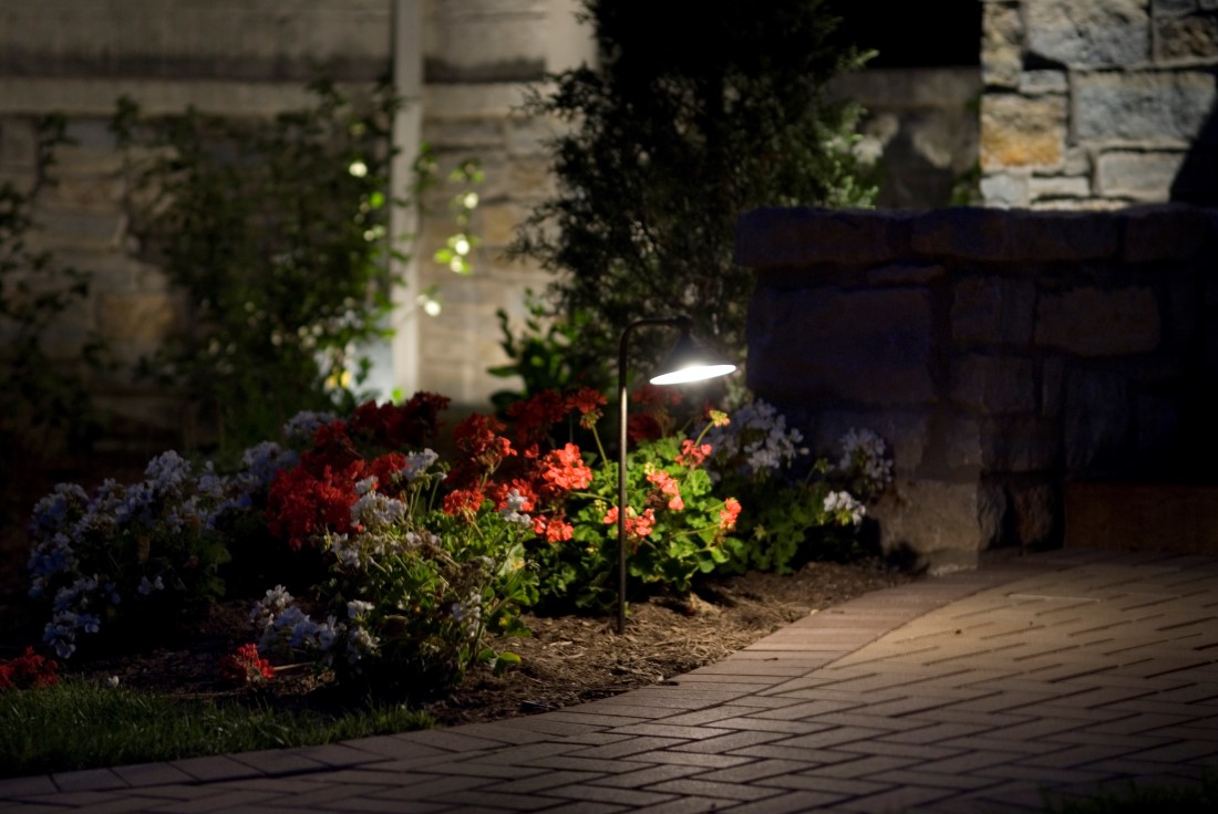 Natural outdoor landscape lighting effects on garden