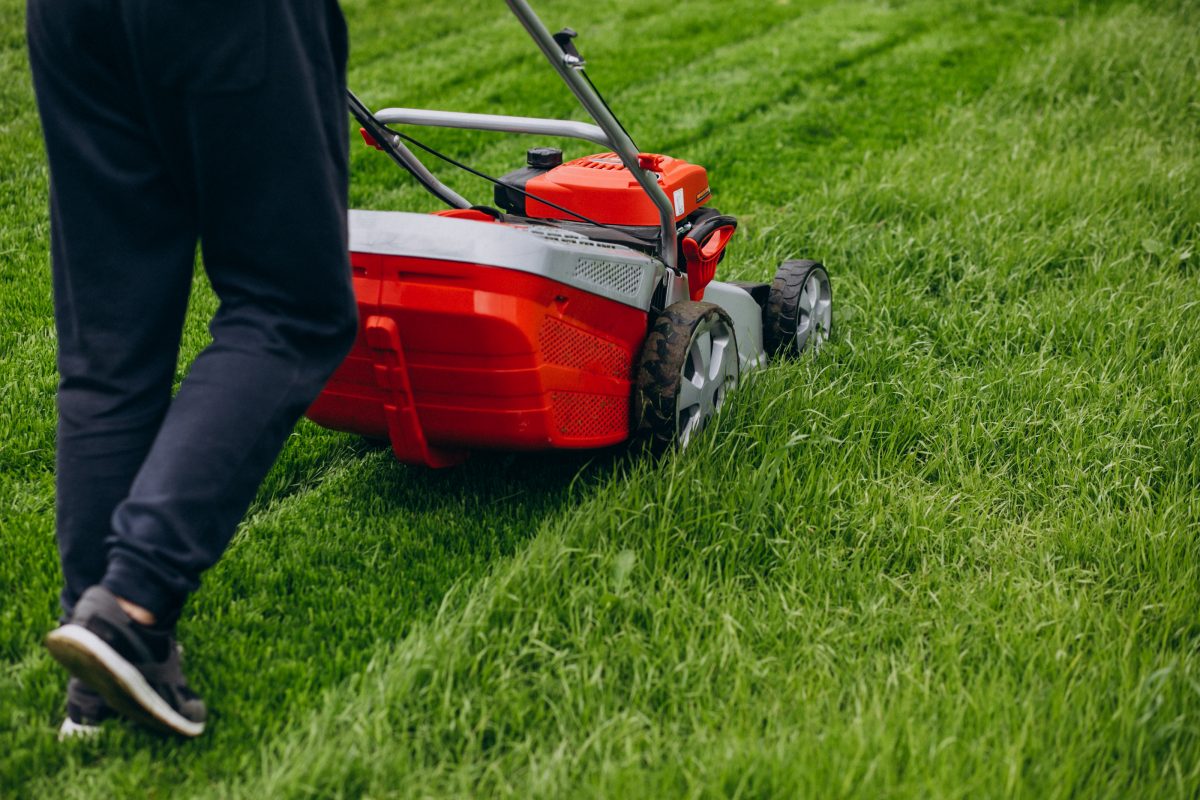 Lawn mowing to avoid outdoor lighting fixtures