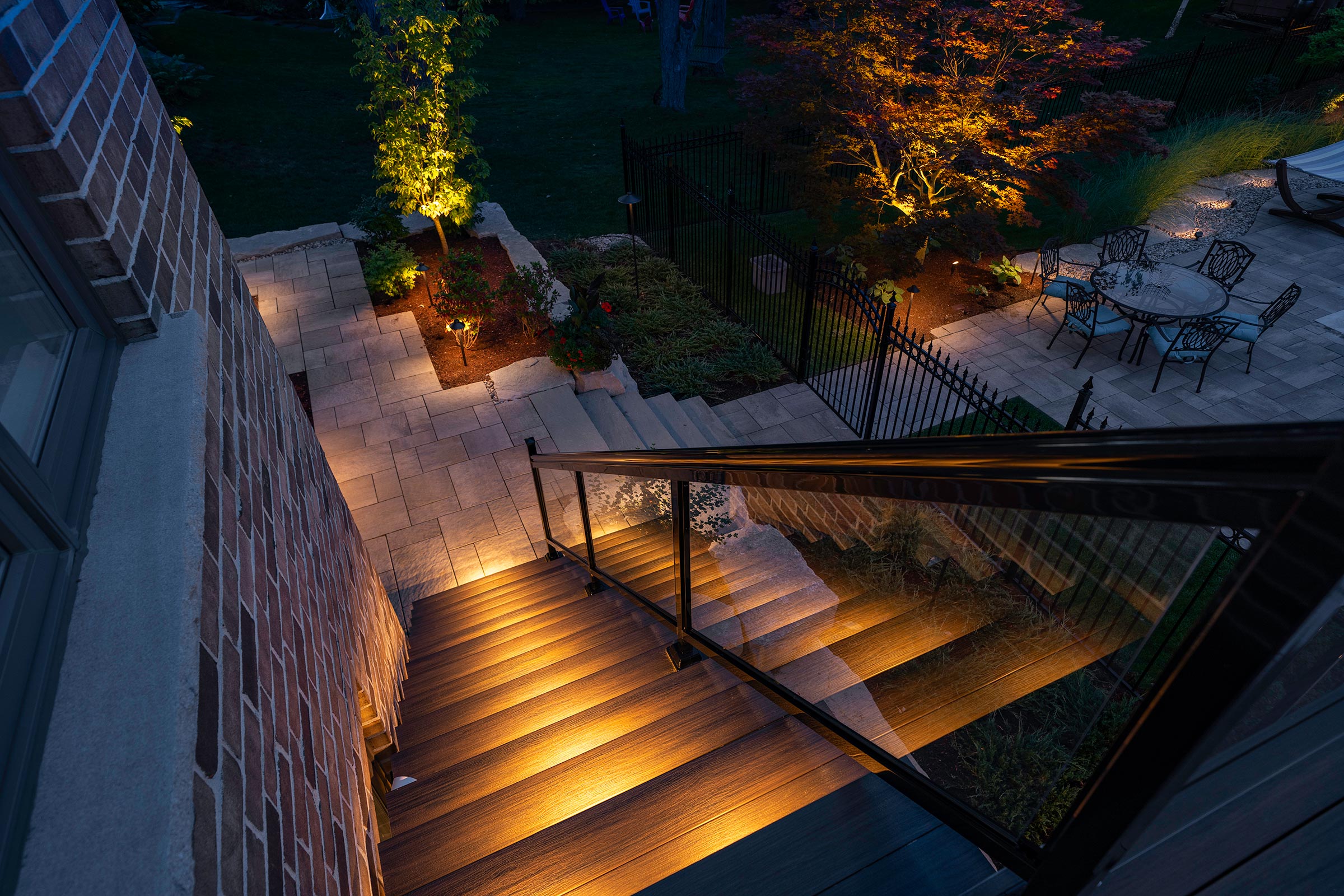 Stair lighting for extra security for your backyard pool and deck area