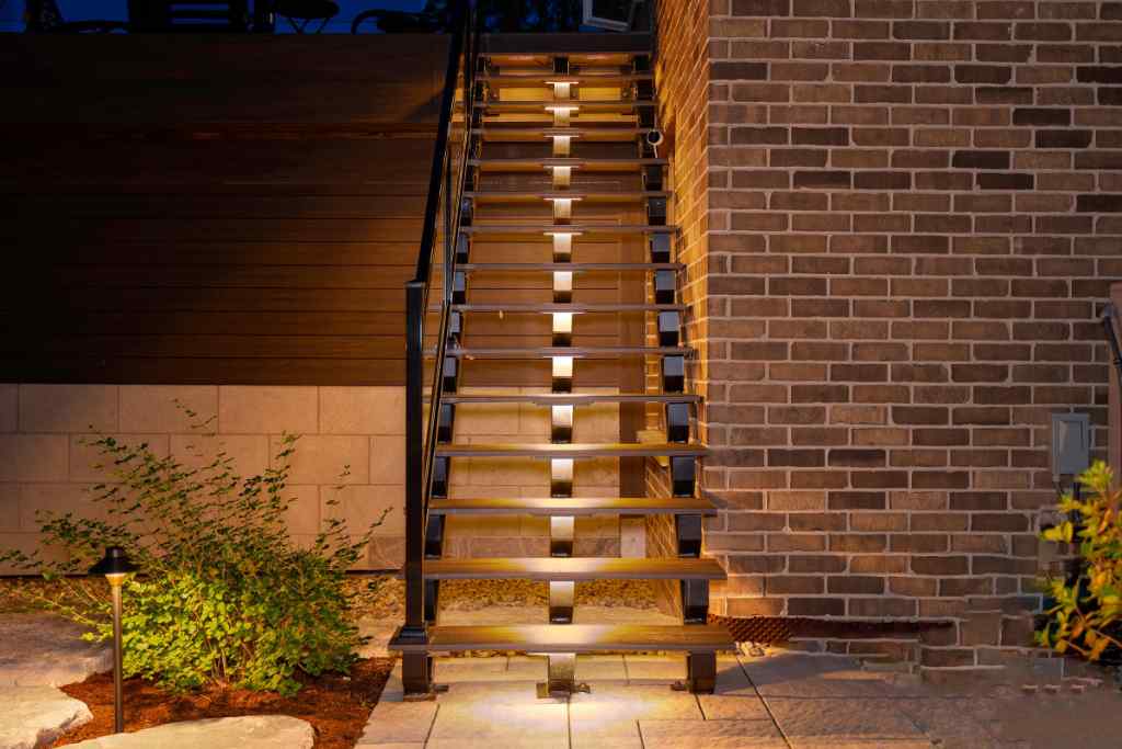 Landscape lighting around stairs for safety