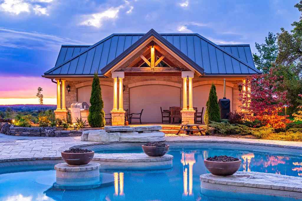 Landscape Lighting around the pool and pool house
