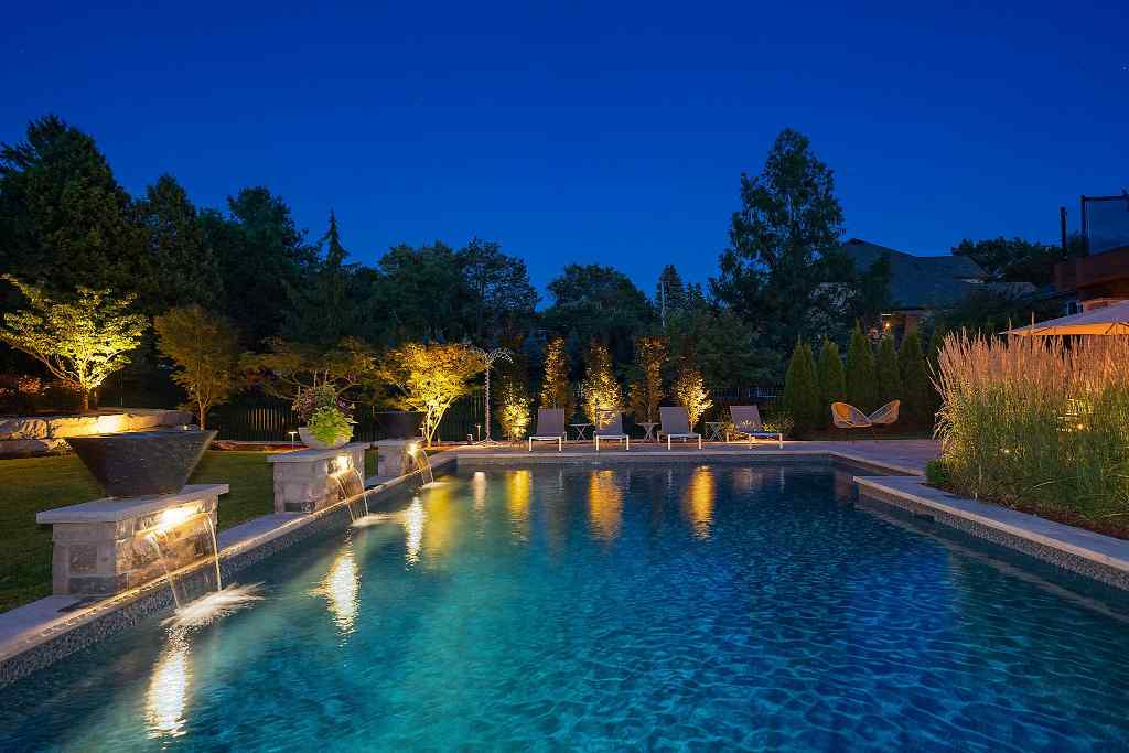Pool and waterfall landscape lighting ideas
